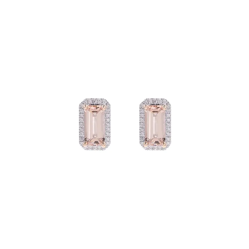 18ct White Gold 2.00ct Octagonal Morganite and 0.21ct Diamond Stud Earrings