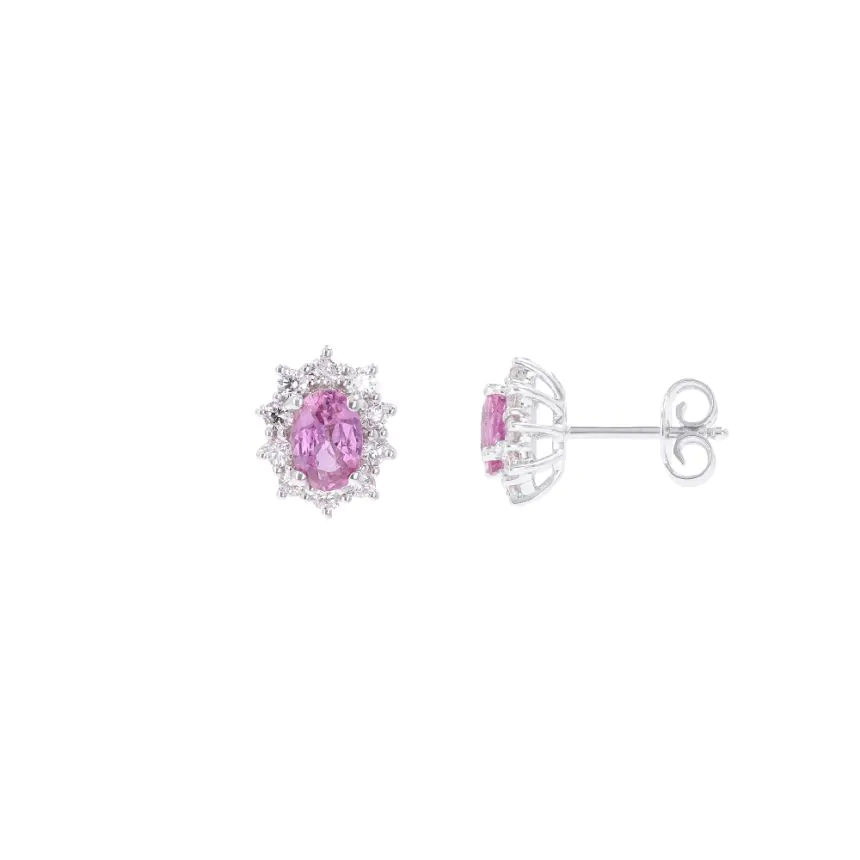 18ct White Gold 1.10ct Pink Sapphire and 0.44ct Diamond Stud Earrings