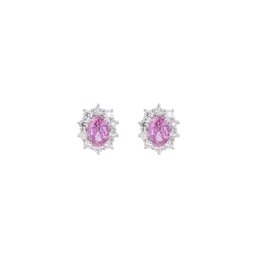 18ct White Gold 1.10ct Pink Sapphire and 0.44ct Diamond Stud Earrings