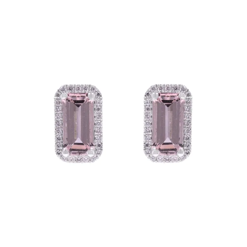 18ct White Gold 1.98ct Morganite & Diamond Halo Earrings
