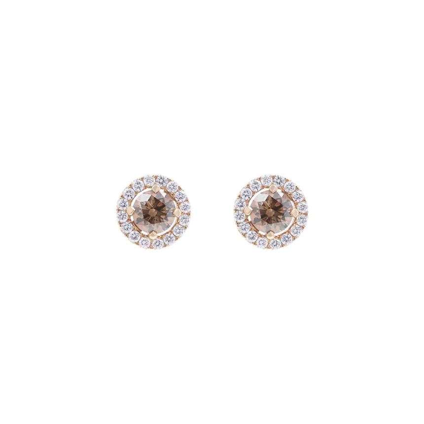 18ct Rose Gold 0.73ct Chocolate Diamond & 0.22ct White Diamond Stud Earrings