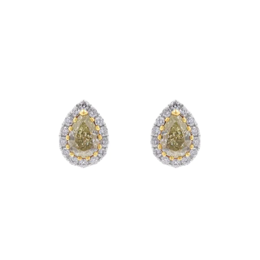 18ct White Gold 0.83ct Yellow Diamond and 0.17ct White Diamond Stud Earrings