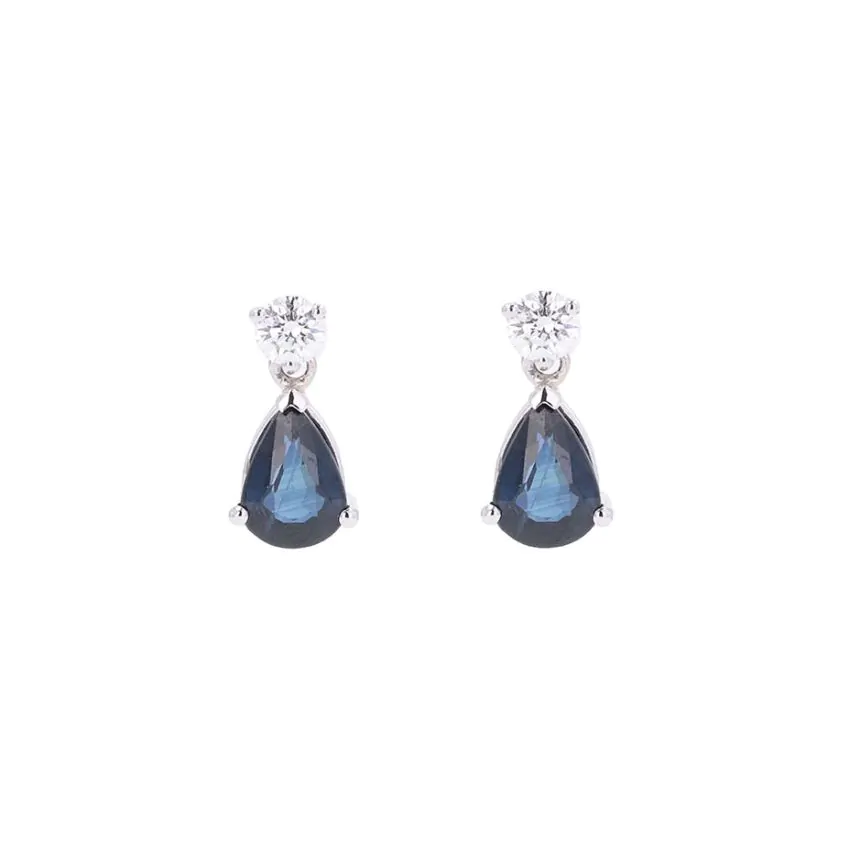 18ct White Gold 1.51ct Sapphire and Diamond Drop Earrings