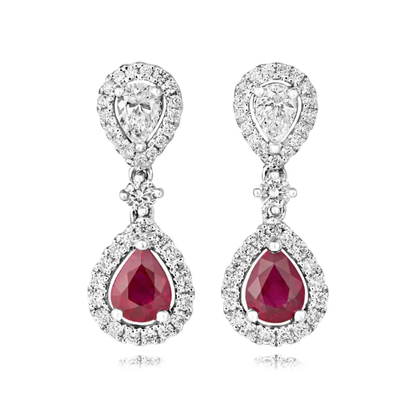 18ct White Gold 0.69ct Ruby and 0.49ct Diamond Drop Earrings