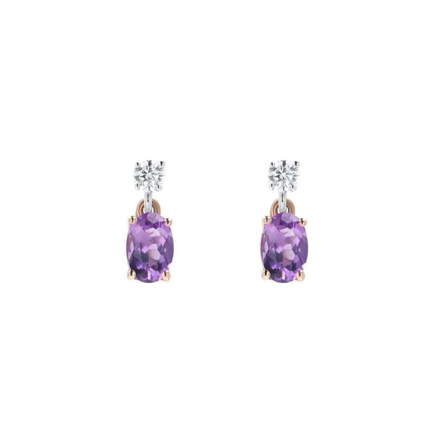 18ct White and Rose Gold 0.82ct Amethyst and Diamond Drop Earrings