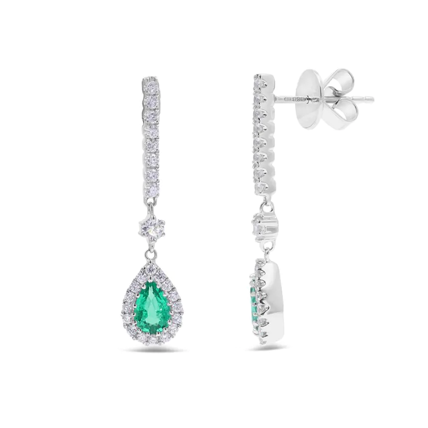 18ct White Gold 0.69ct Emerald and Diamond Drop Earrings