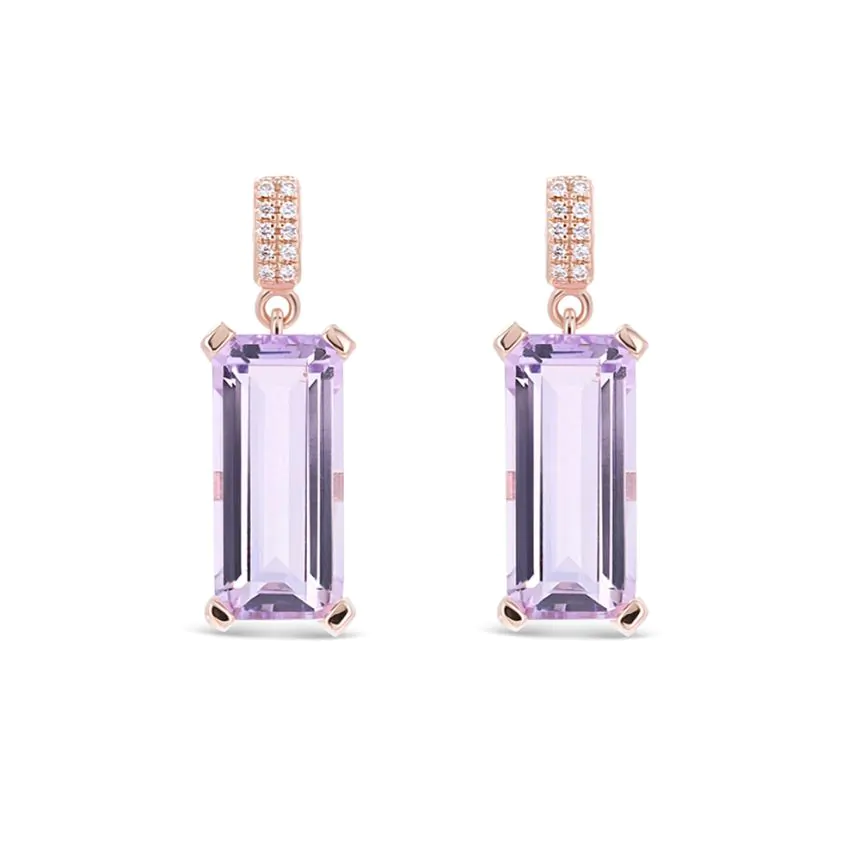 18ct Rose Gold 5.82ct Pink Amethyst and Diamond Drop Earrings