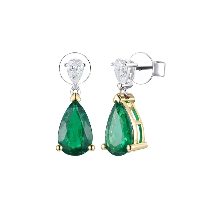 18ct Yellow and 18ct White Gold 2.43ct Emerald and 0.31ct Diamond Drop Earrings