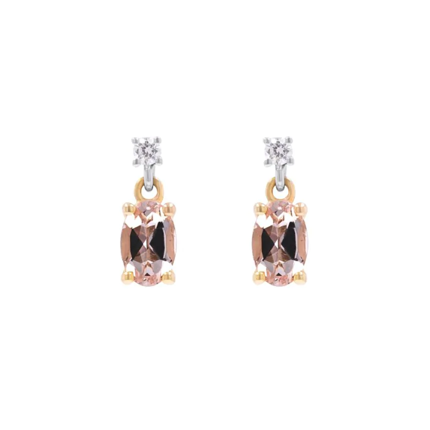 18ct Rose Gold 0.74ct Morganite and 0.06ct Diamond Drop Earrings