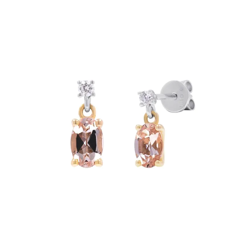 18ct Rose Gold 0.74ct Morganite and 0.06ct Diamond Drop Earrings