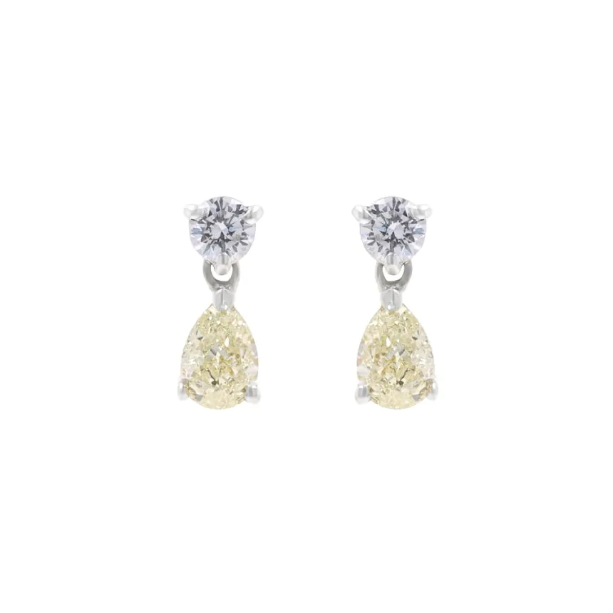 18ct Yellow and White Gold 0.80ct Yellow Diamond & 0.24ct White Diamond Drop Earrings