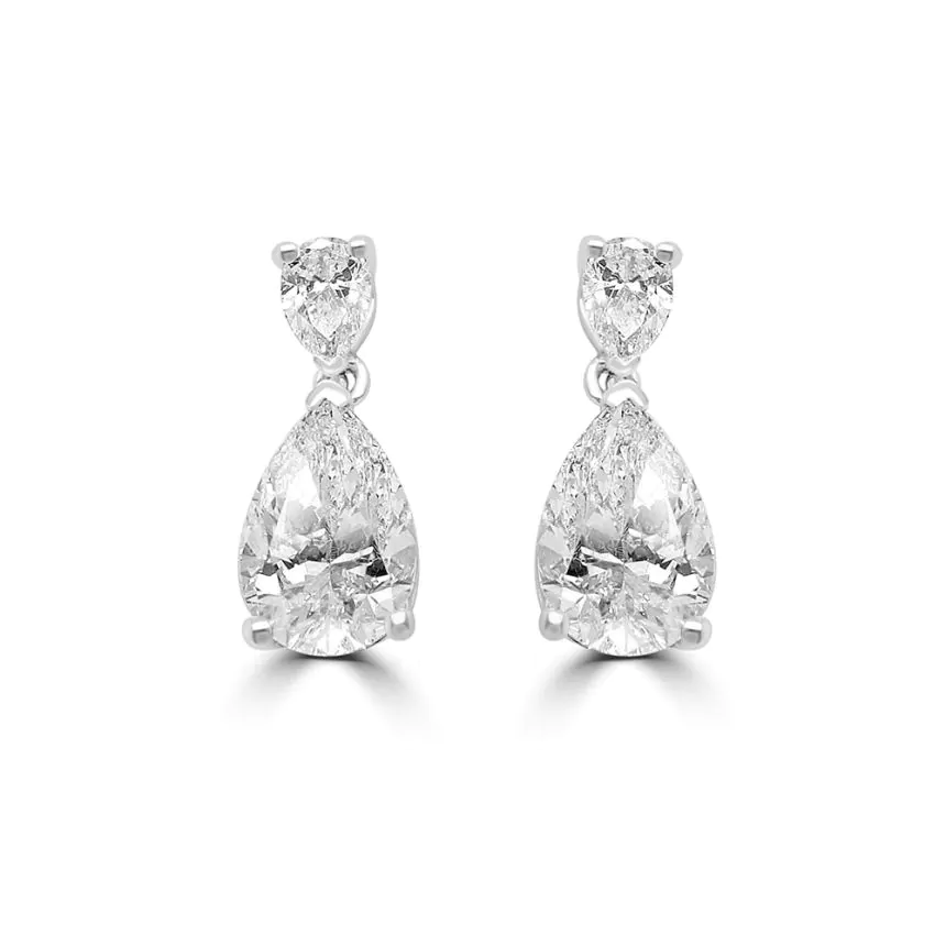 18ct White Gold 2.09ct Pear Cut Diamond Drop Earrings