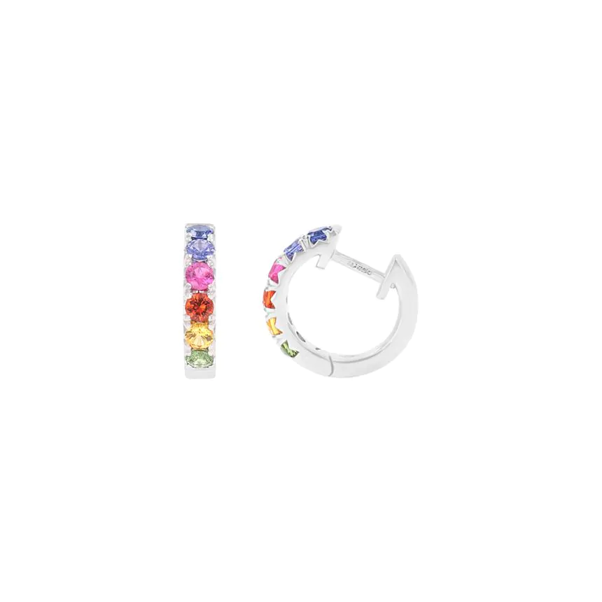 18ct White Gold 0.81ct Rainbow Sapphire Hoop Earrings