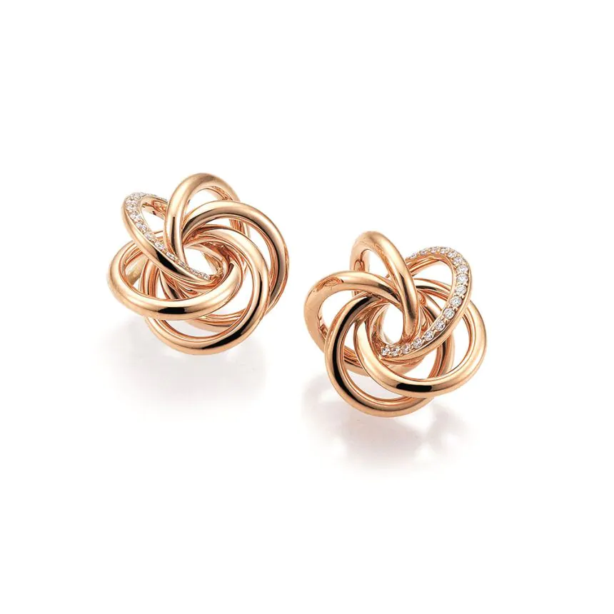 18ct Rose Gold and 0.08ct Diamond Interlocking Ring Stud Earrings