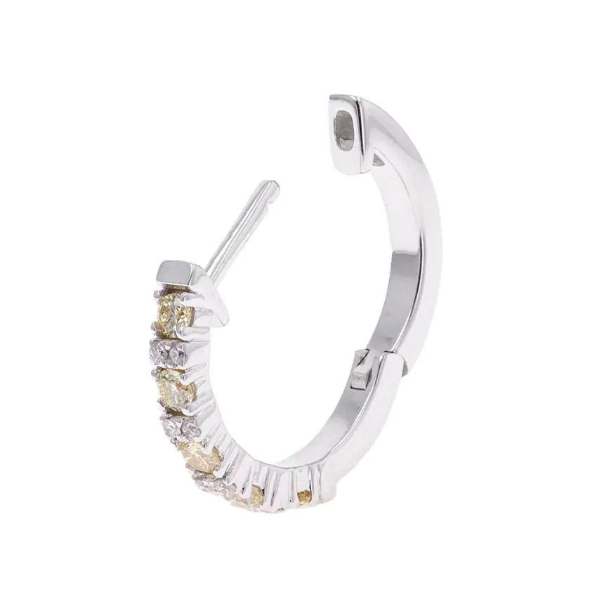 18ct White Gold Brilliant Cut and Yellow Diamond Hoop Earrings