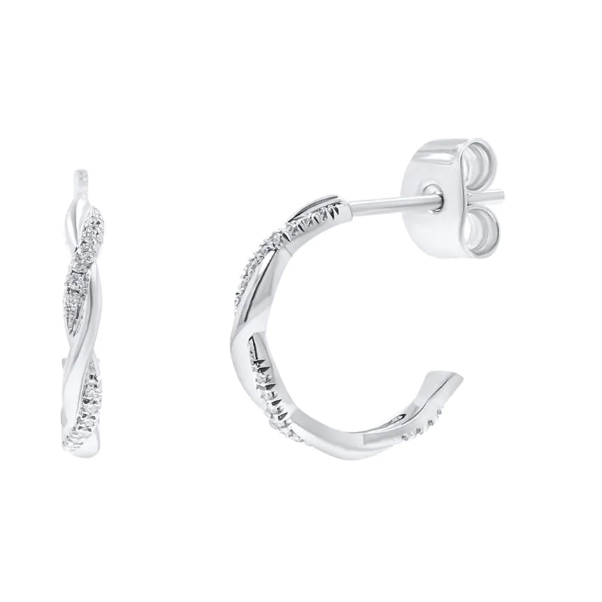 18ct White Gold 0.10ct Diamond Entwined Hoop Earrings