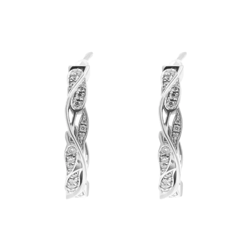 18ct White Gold 0.26ct Diamond Leaf Design Hoop Earrings