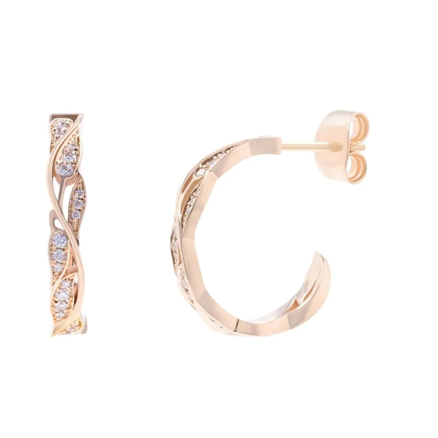 18ct Rose Gold 0.26ct Diamond Leaf Design Hoop Earrings