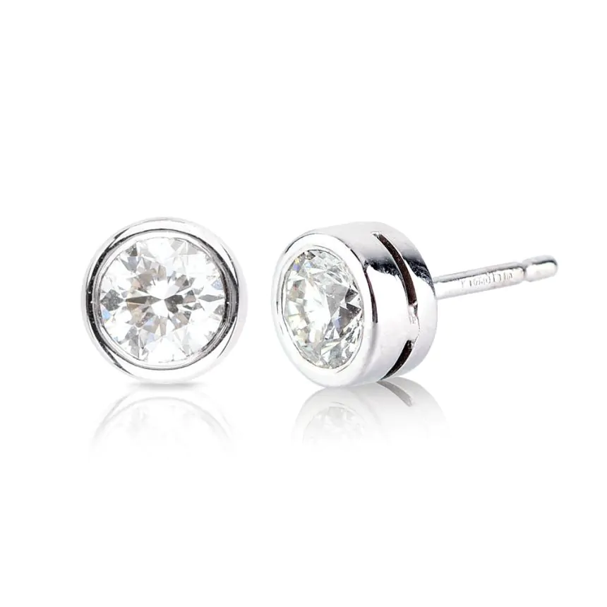18ct White Gold Rub Over Set Diamond Stud Earrings