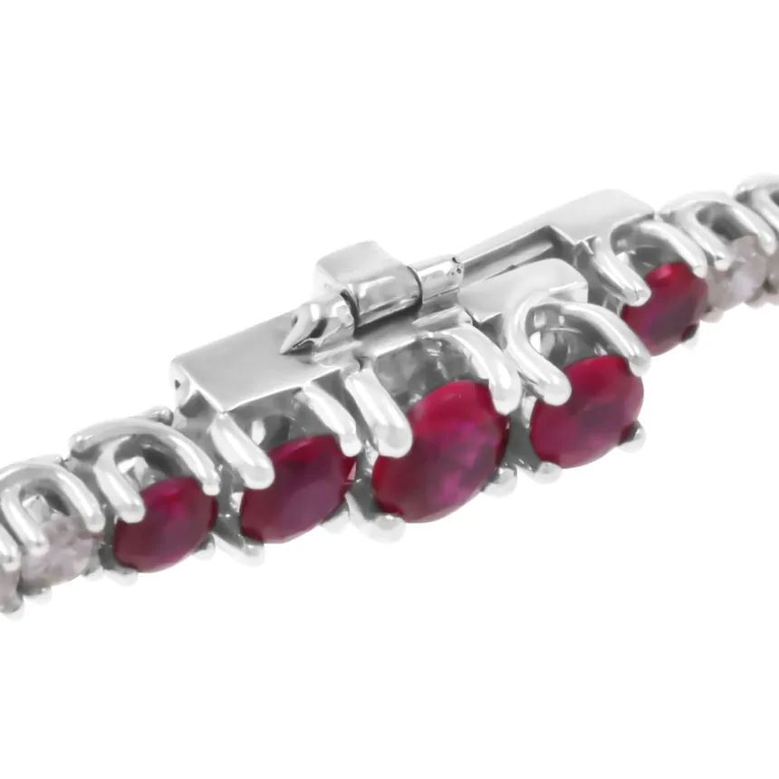 18ct White Gold 4.00ct Ruby and 2.15ct Diamond Line Bracelet