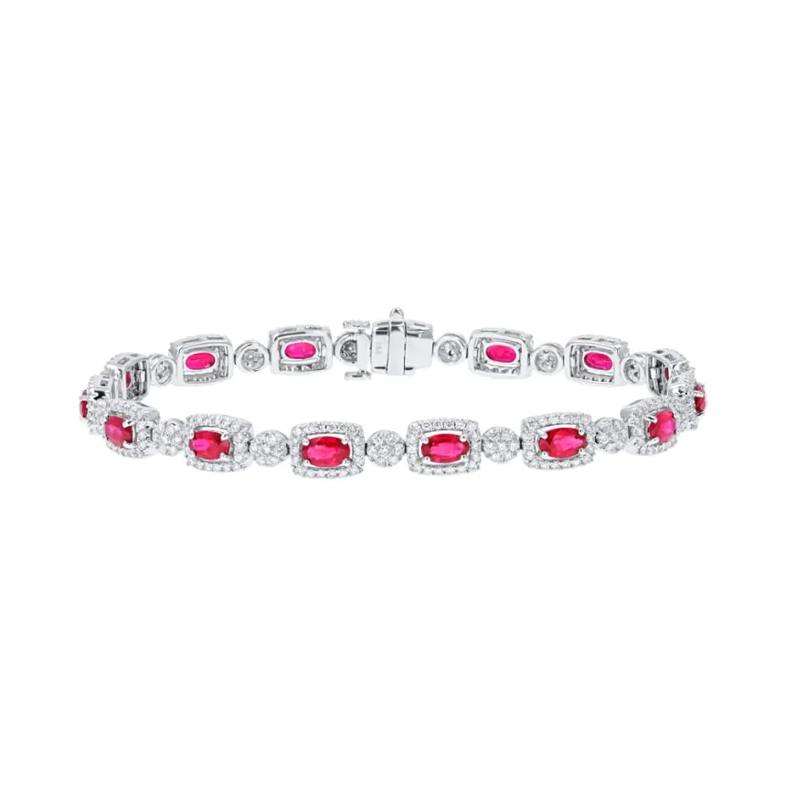 18ct White Gold 4.07ct Ruby and 2.16ct Diamond Line Bracelet