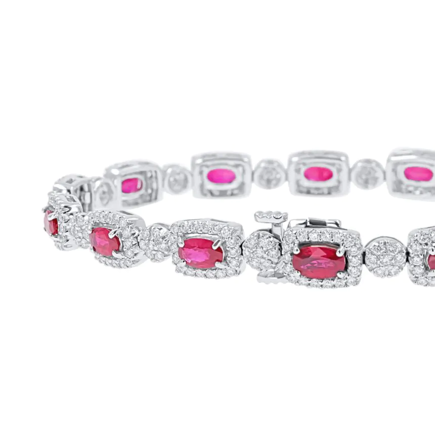 18ct White Gold 4.07ct Ruby and 2.16ct Diamond Line Bracelet