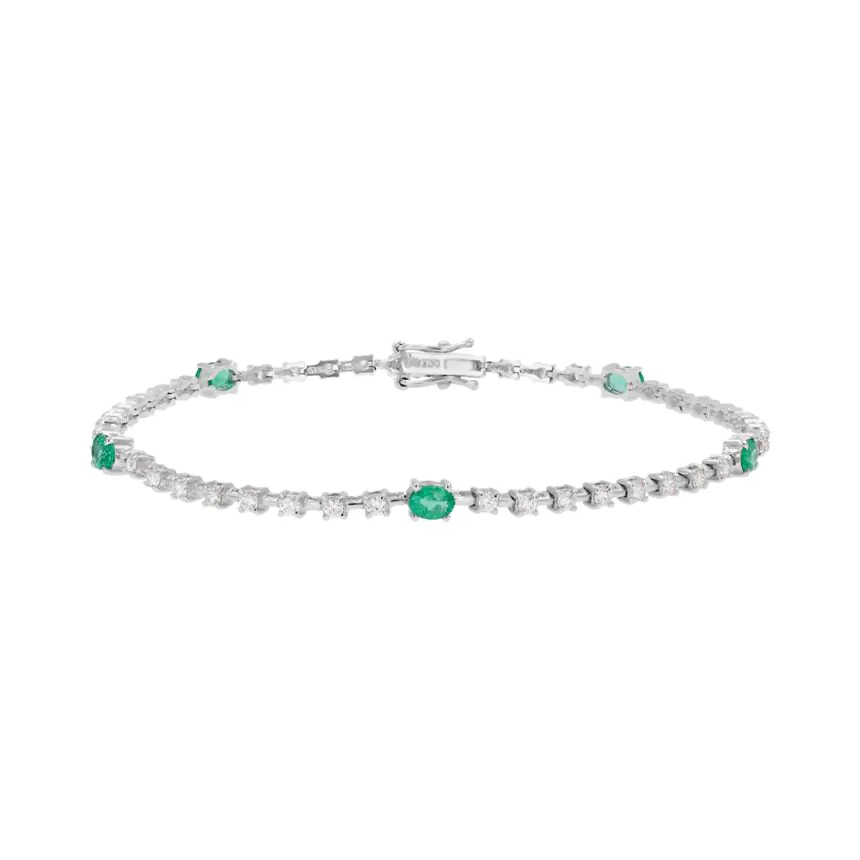 18ct White Gold 0.71ct Emerald and 0.82ct Diamond Line Bracelet