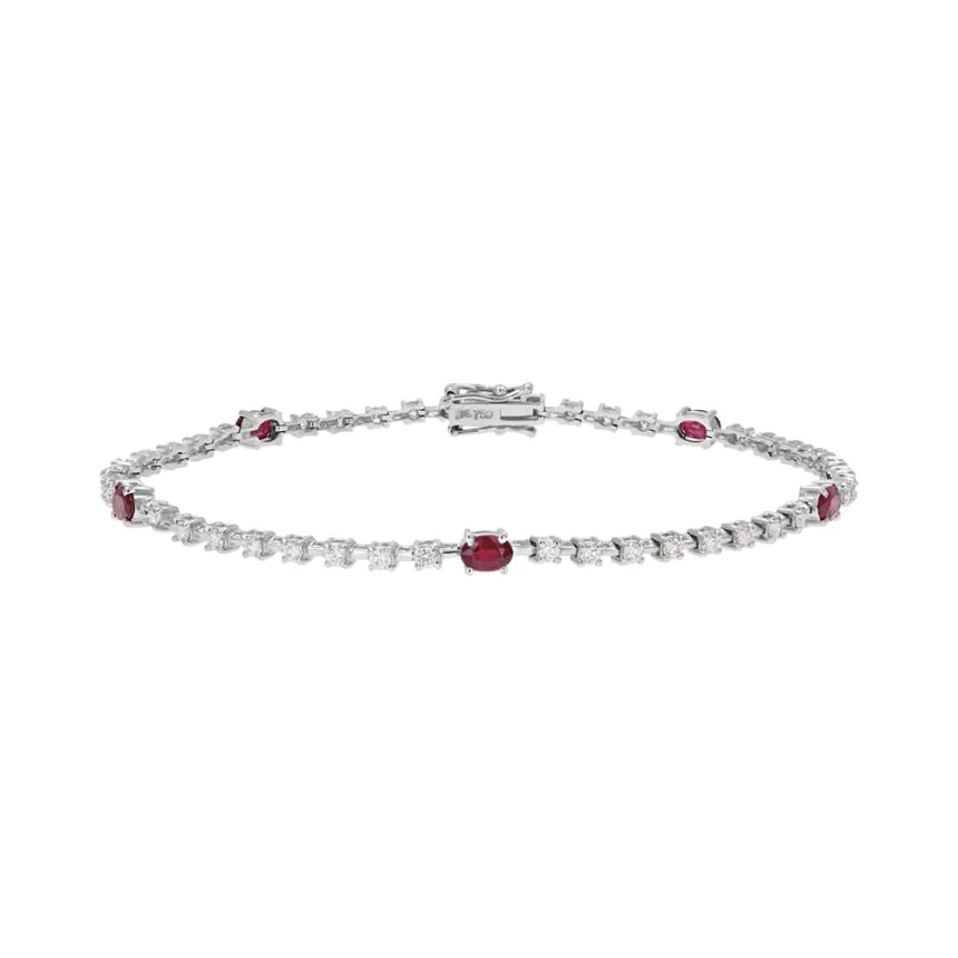 18ct White Gold 0.96ct Ruby and 0.83ct Diamond Line Bracelet