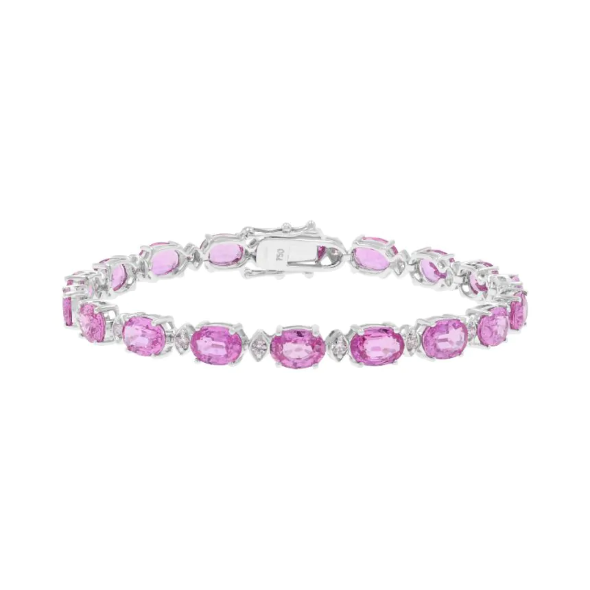 18ct White Gold 18.23ct Pink Sapphire and 0.59ct Diamond Line Bracelet