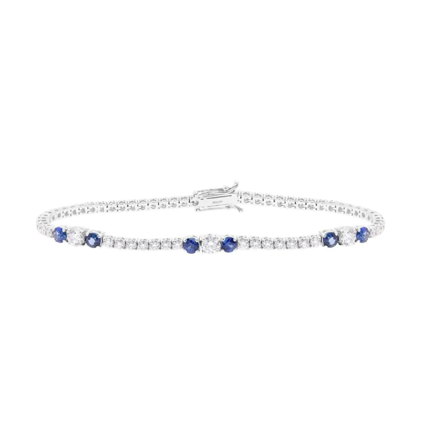 18ct White Gold Sapphire & Diamond Line Bracelet