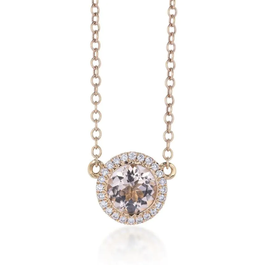 18ct Rose Gold 0.60ct Morganite & Diamond Necklace