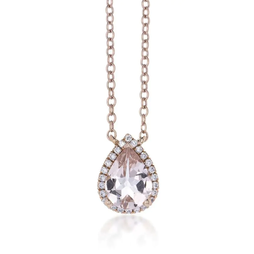 18ct Rose Gold 0.80ct Morganite Diamond Necklace
