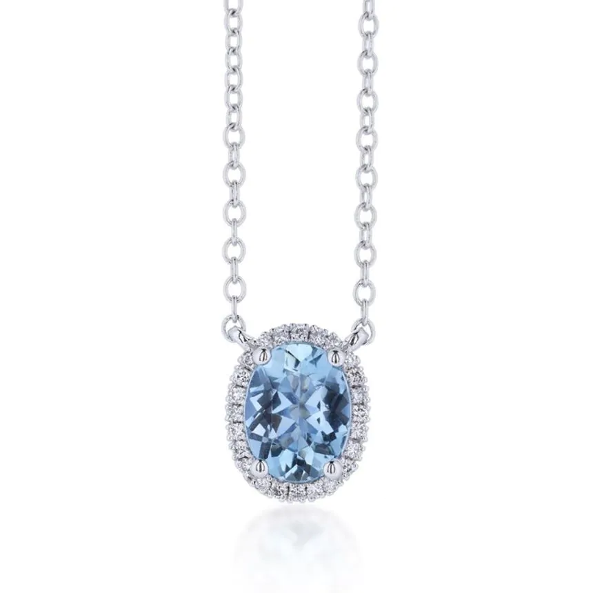 18ct white gold 0.90ct aquamarine and diamond necklace