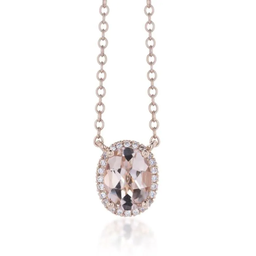 18ct Rose Gold 1.00ct Morganite and Diamond Necklace