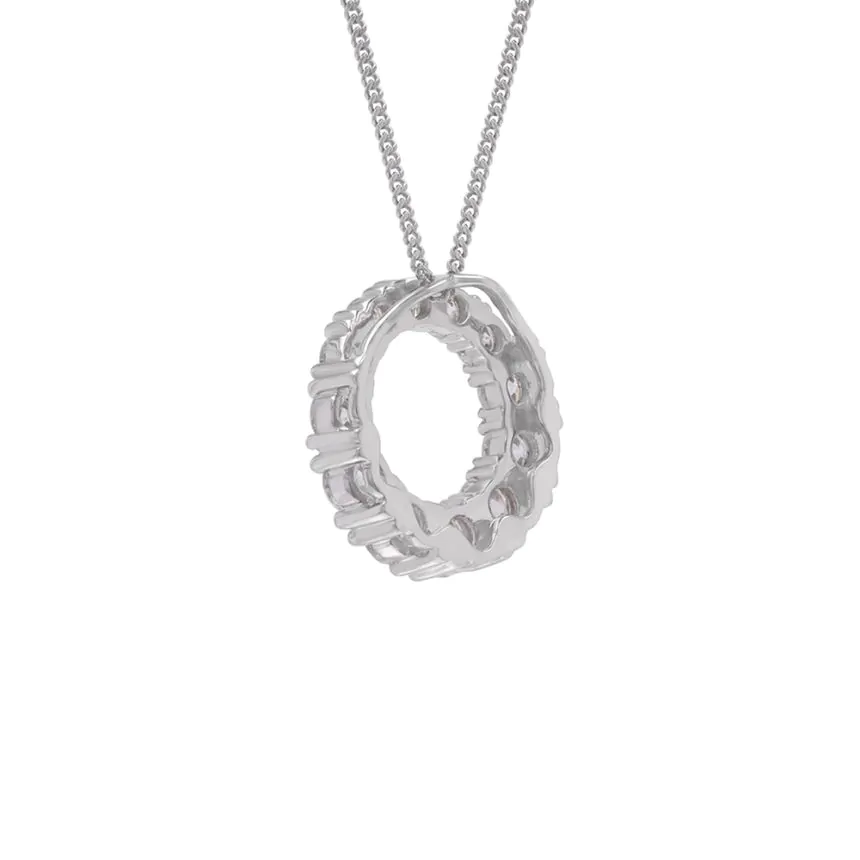 18ct White Gold 1.70ct Diamond Circle Pendant with Chain
