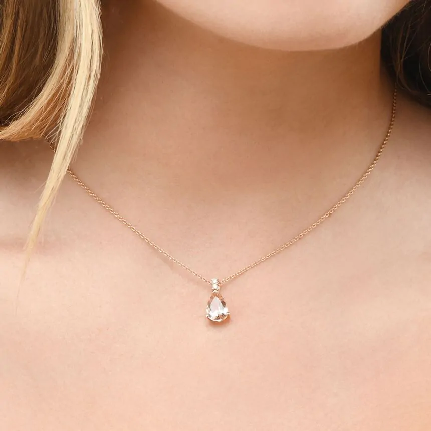 18ct Rose Gold Morganite and Diamond Pendant and Chain
