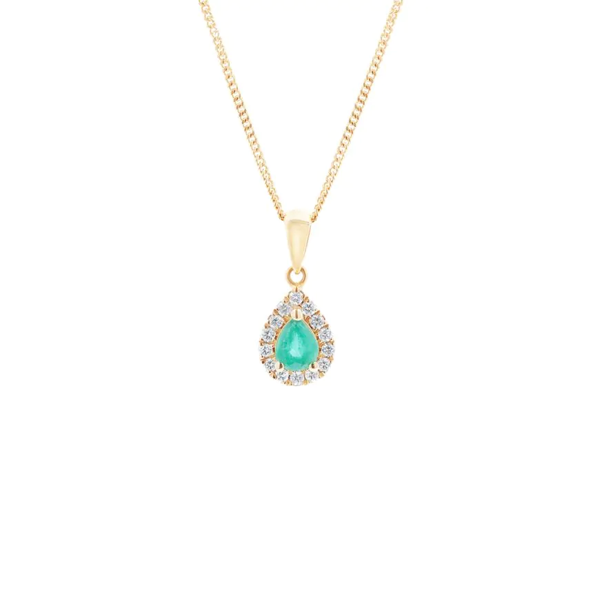 18ct Yellow Gold 0.27ct Emerald and 0.13ct Diamond Pendant and Chain