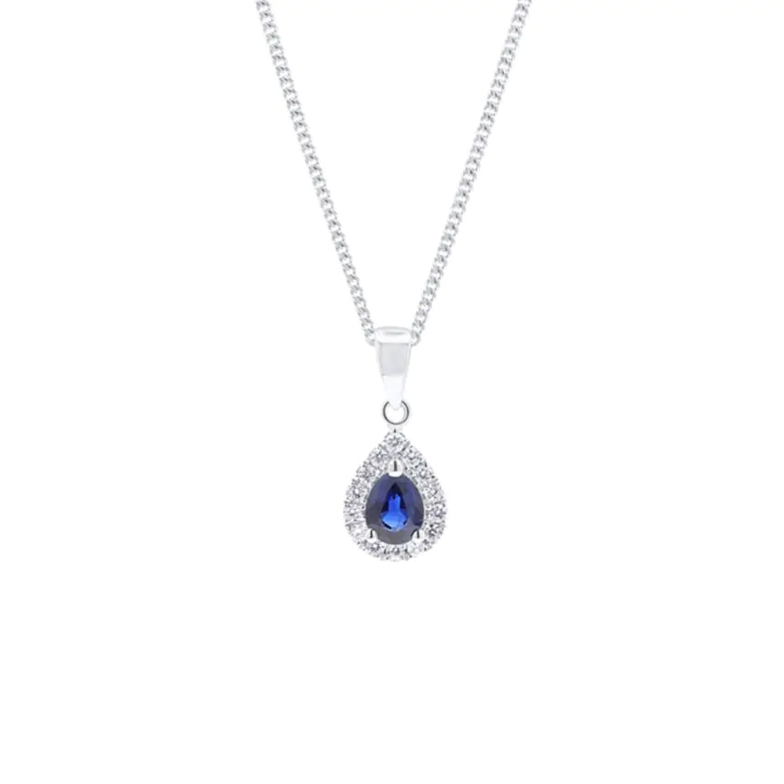 18ct White Gold 0.47ct Sapphire and 0.12ct Pendant with Chain