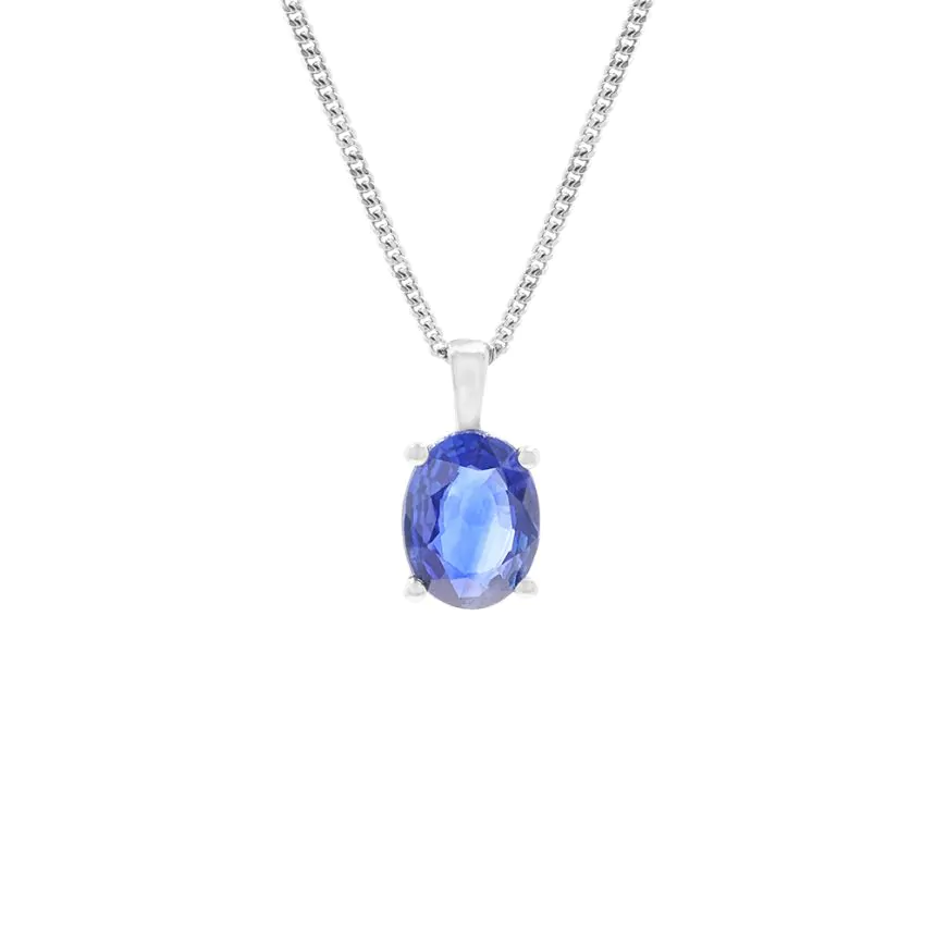 18ct White Gold 1.25ct Sapphire Pendant and Chain