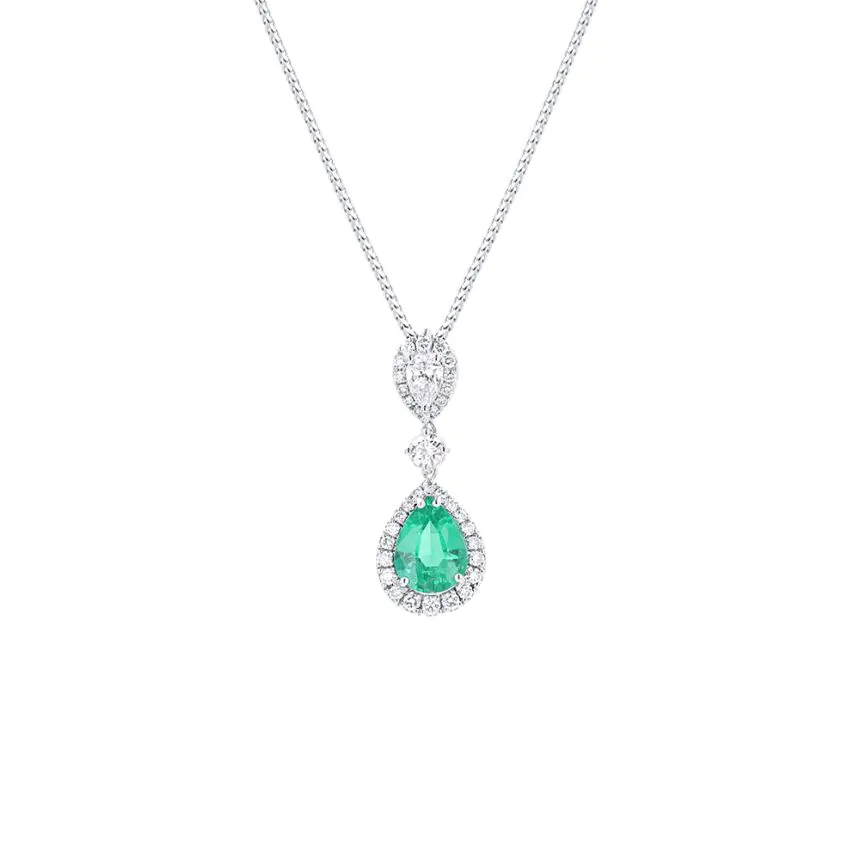 18ct White Gold 1.62ct Emerald & Diamond Pendant