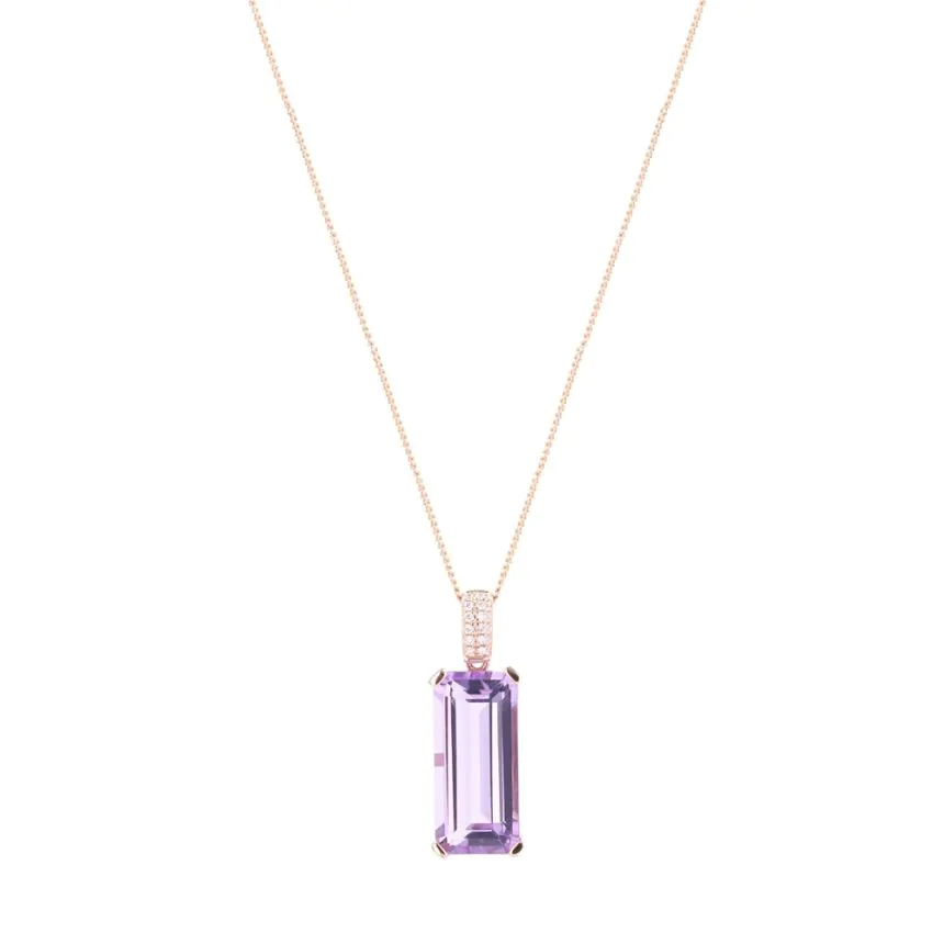 18ct Rose Gold 4.74ct Pink Amethyst and Diamond Pendant