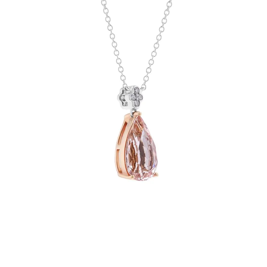 18ct Rose Gold 3.27ct Morganite and 0.15ct Diamond Pendant and Chain