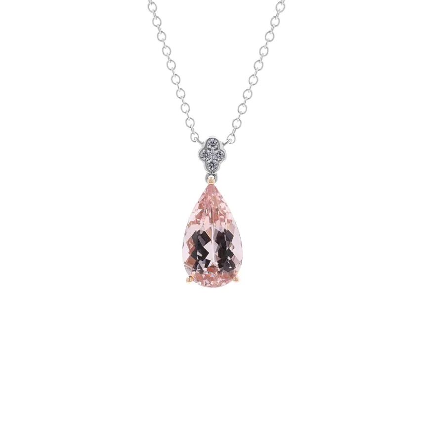 18ct Rose Gold 3.27ct Morganite and 0.15ct Diamond Pendant and Chain