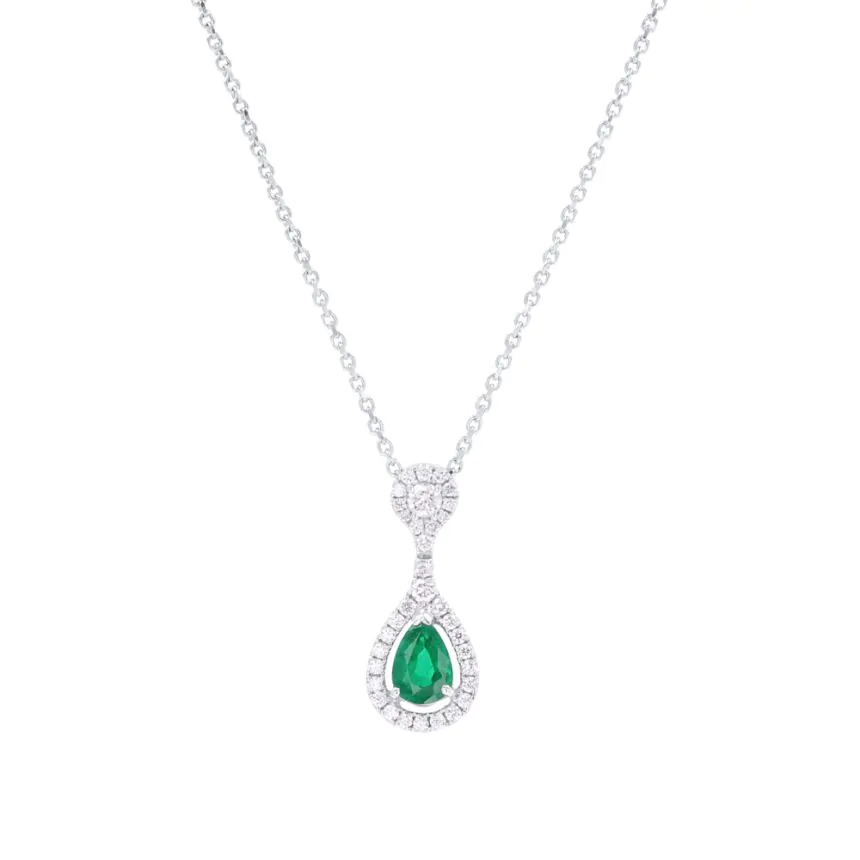18ct White and Yellow Gold 0.63ct Emerald and Diamond Pendant with Chain