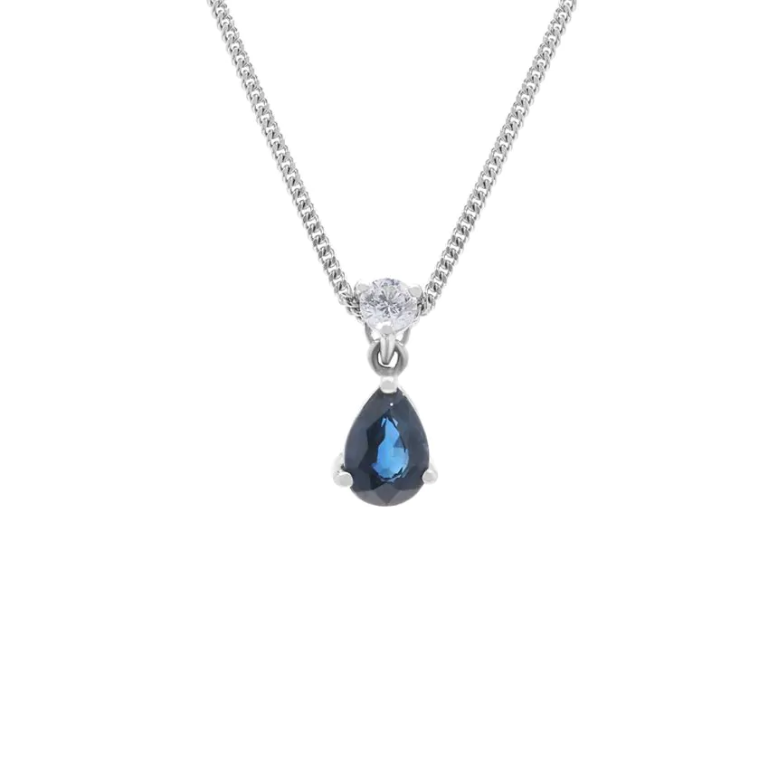 18ct White Gold 0.83ct Sapphire and 0.11ct Diamond Pendant with Chain