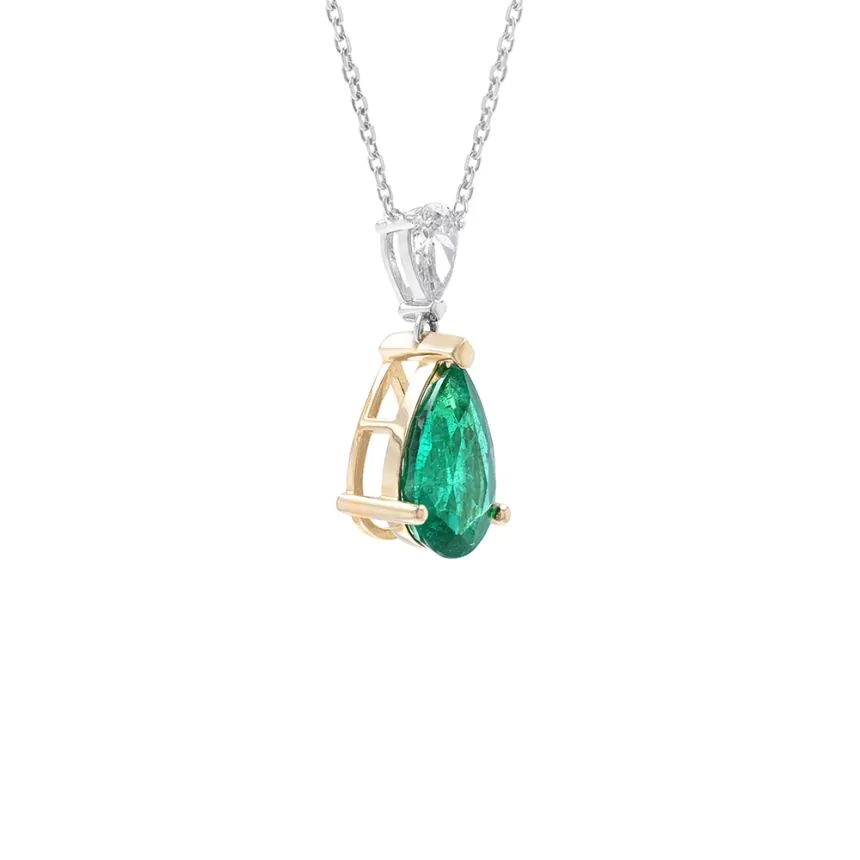 18ct Yellow and White Gold 2.39ct Emerald and 0.31ct Diamond Pendant and Chain