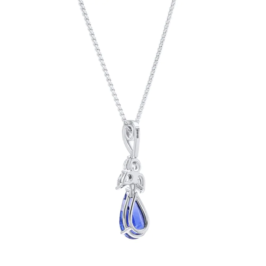 18ct White Gold 3.37ct Sapphire and 0.41ct Diamond Pendant with Chain