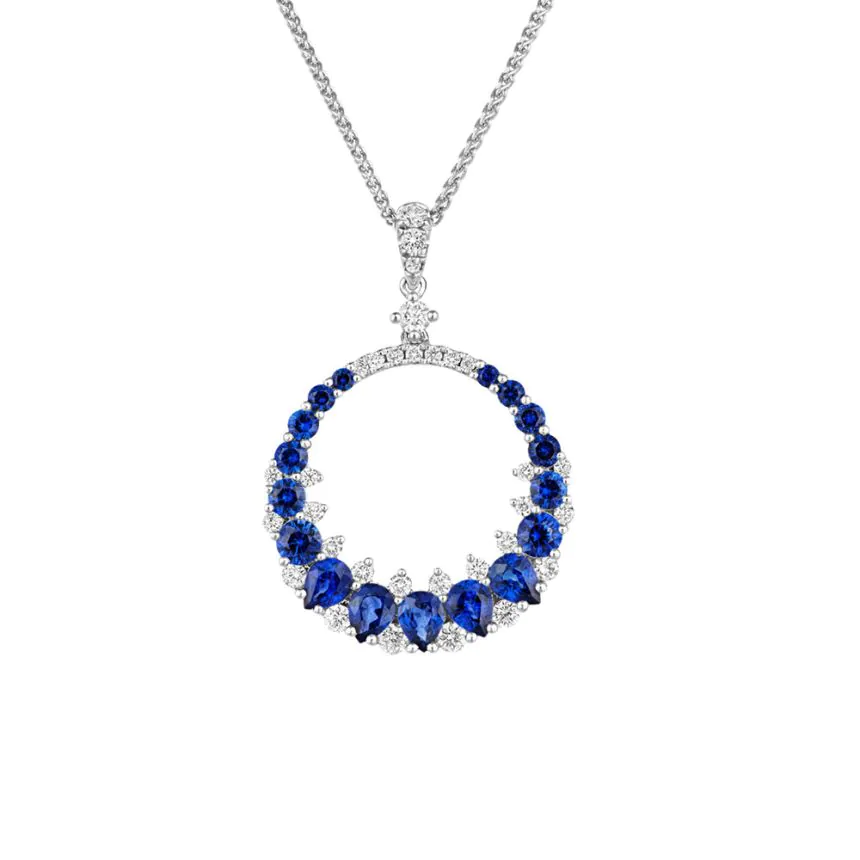 18ct White Gold 1.56ct Sapphire and 0.50ct Diamond Pendant and Chain