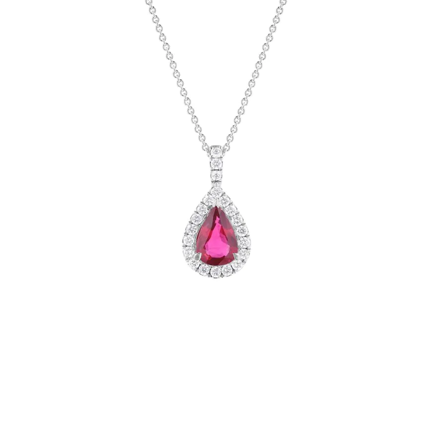 18ct White Gold 1.01ct Ruby and 0.29ct Diamond Pendant and Chain