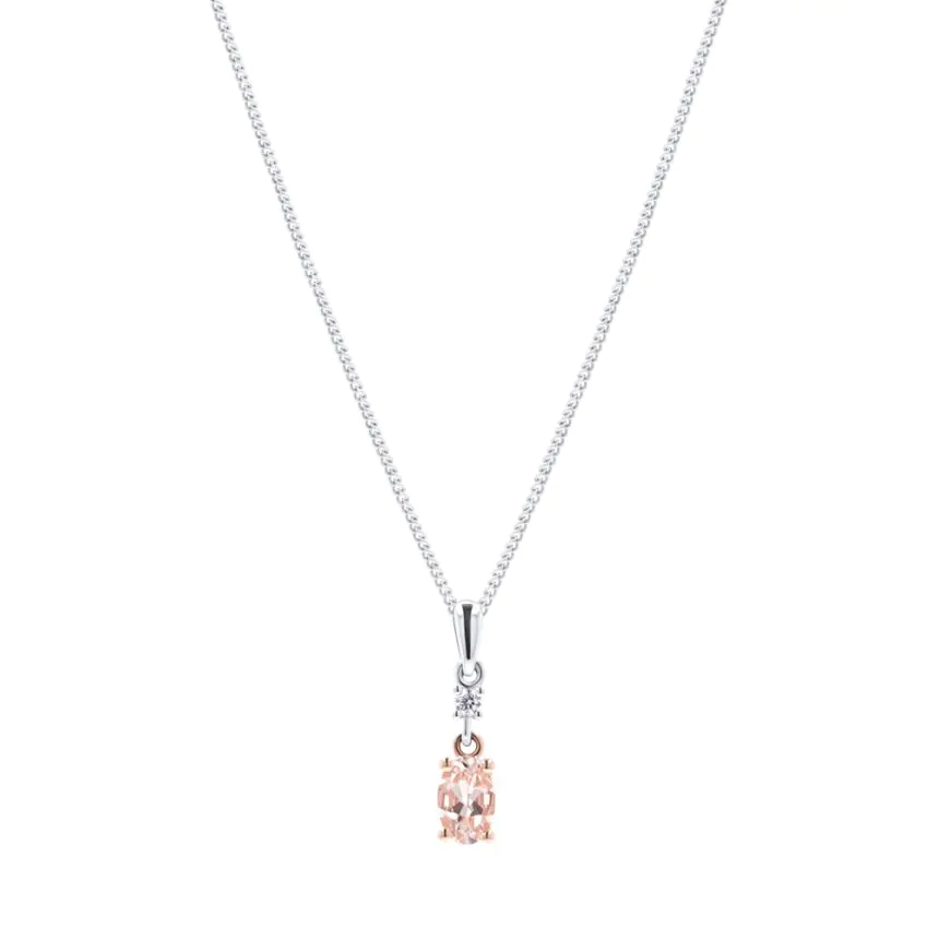 18ct Rose Gold and 18ct White Gold 0.38ct Morganite and 0.03ct Diamond Pendant on Chain